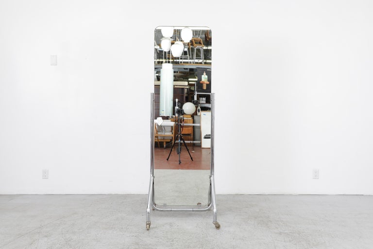 Deco Gispen Chrome Rolling Mirror with Mahogony Back at 1stDibs