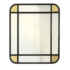 Deco Gold-Leaf & Black-Lacquered Wood Wall Mirror by Spini Firenze