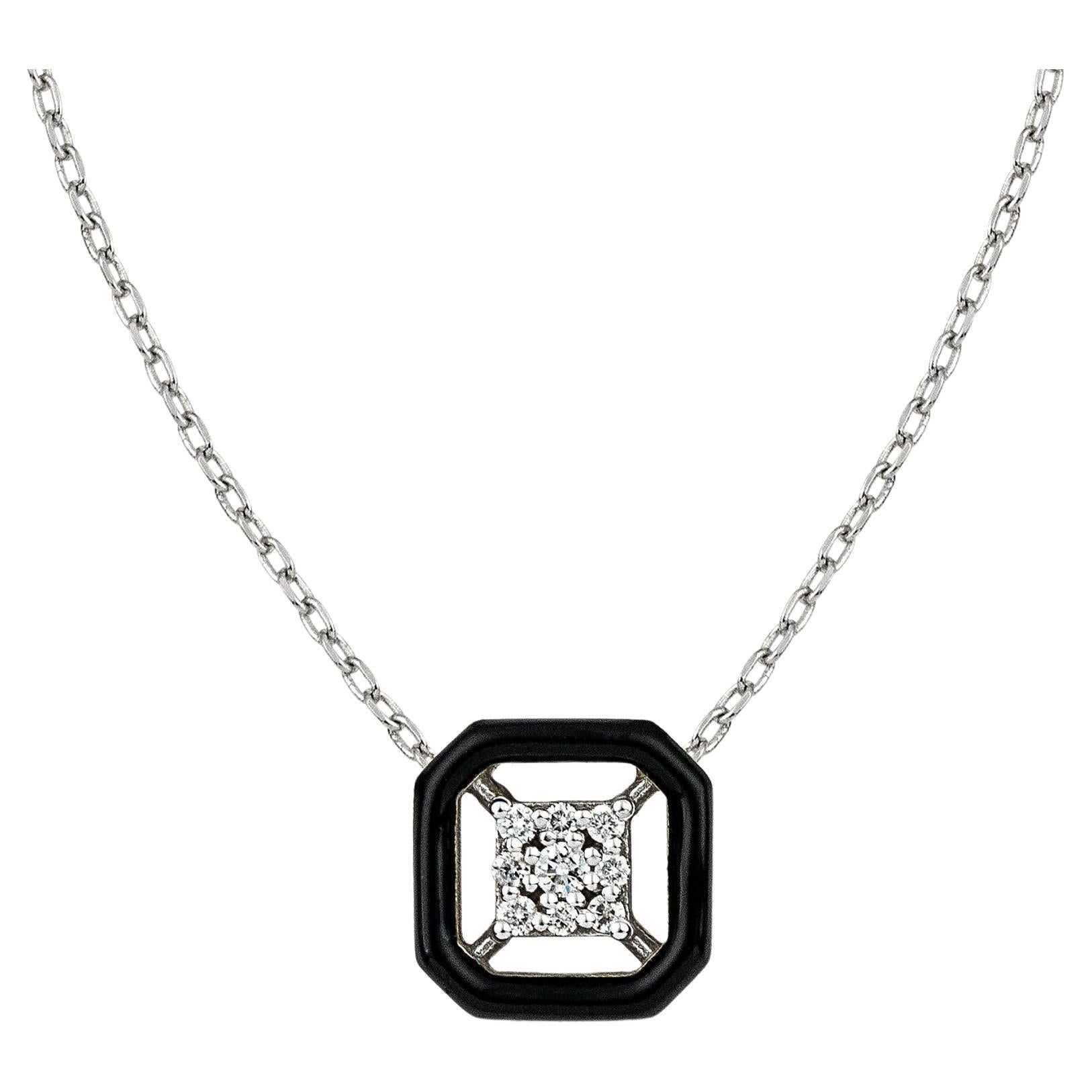 Deco Gold Necklace with Diamonds and Black Enamel