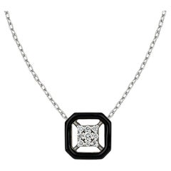 Deco Gold Necklace with Diamonds and Black Enamel