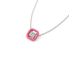 Deco Gold Necklace with Diamonds and Pink Enamel
