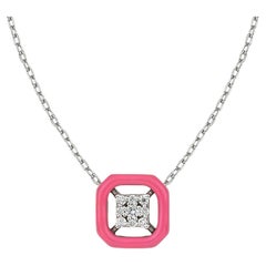 Deco Gold Necklace with Diamonds and Pink Enamel