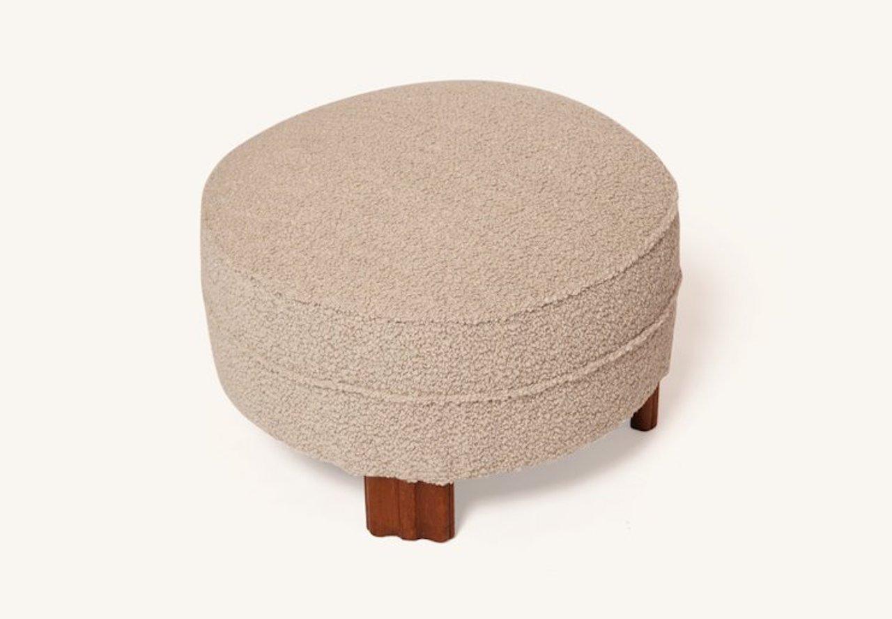 French Deco Grey Boucle Ottoman
