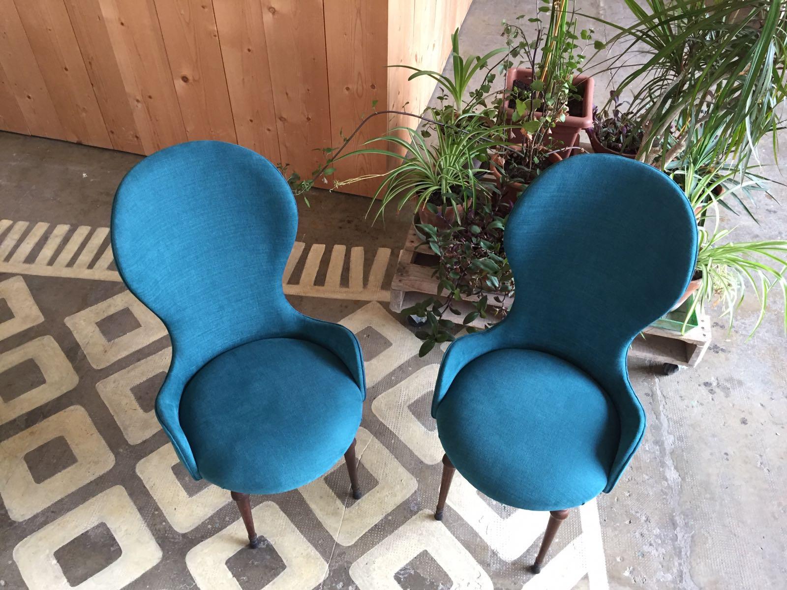 Déco High-Backed Italian Petrol Blue Lounge Chairs, 1940s In Excellent Condition For Sale In Cassina de'Pecchi, IT