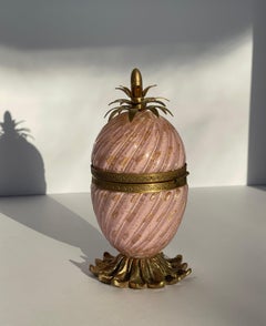 Deco Hollywood Regency Murano Glass Pink Pineapple Lighter Gold Aventurine Brass