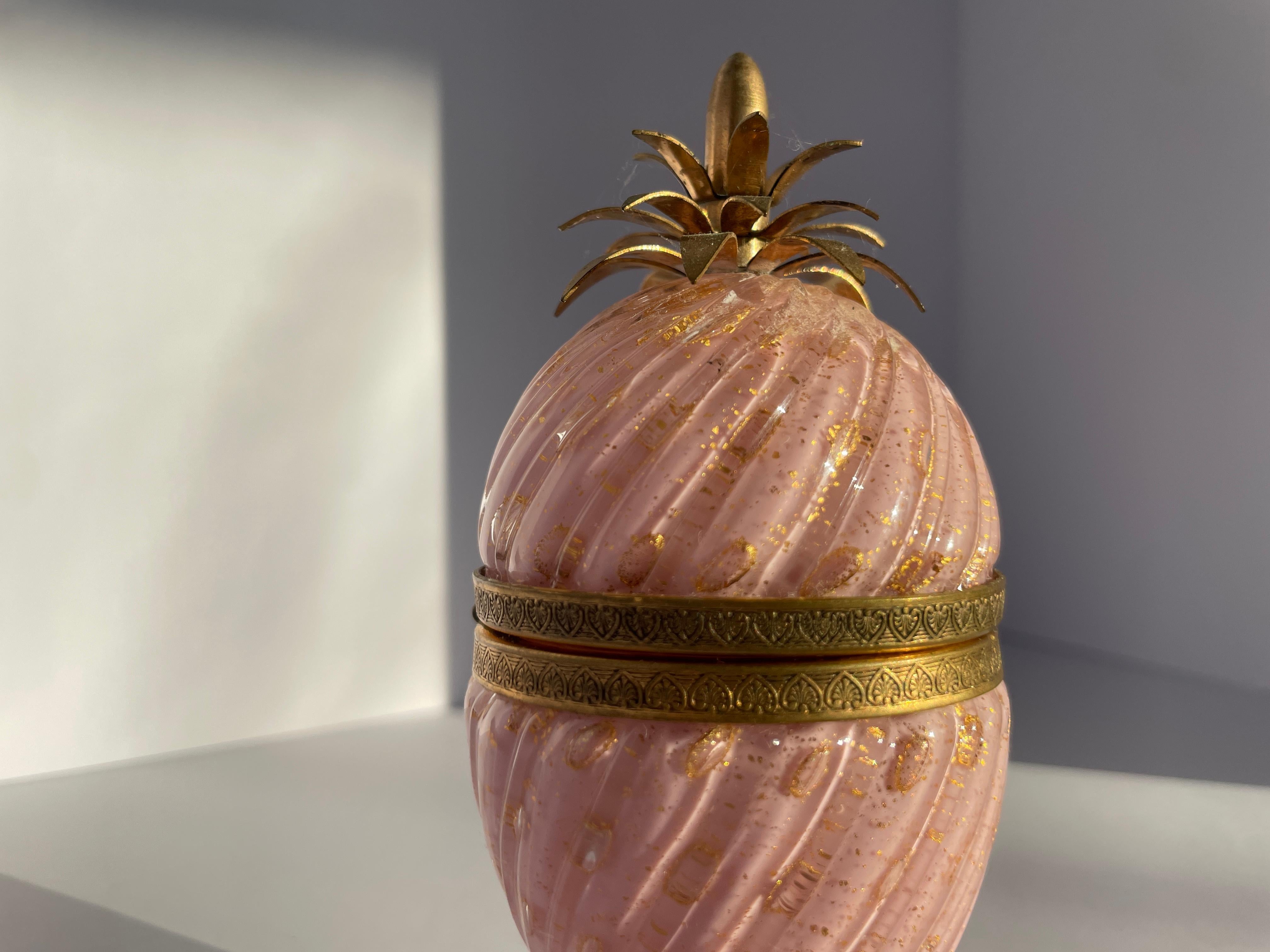 Deco Hollywood Regency Encendedor Piña Rosa de Cristal de Murano Latón Aventurina Dorado en venta 2