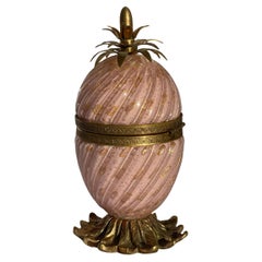 Deco Hollywood Regency Encendedor Piña Rosa de Cristal de Murano Latón Aventurina Dorado