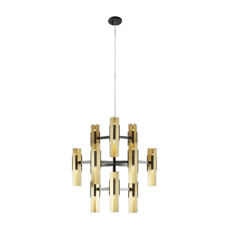 Deco Inspired Excalibur Chandelier in Brass Gold 12 Bulbs Color by Corrado Dotti For Sale