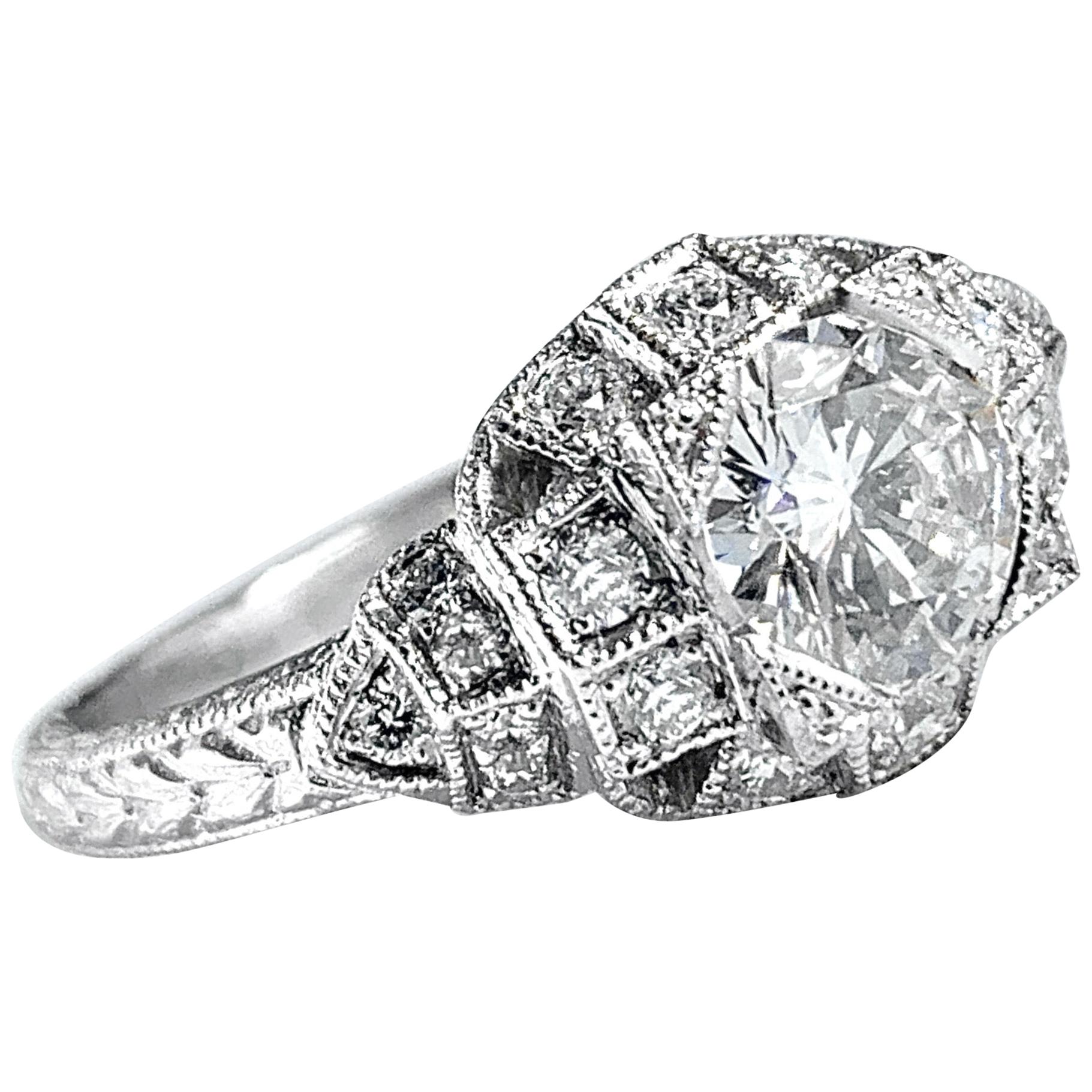 0.77 Carat Certified Diamond in Platinum "Layer Cake" Engagement Ring For Sale
