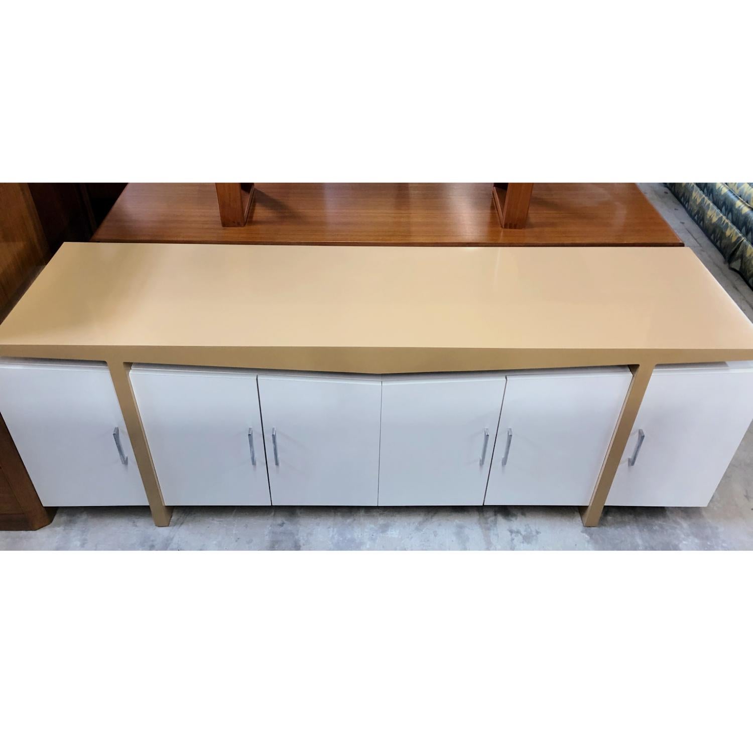 American Deco Inspired Modern White and Beige Credenza TV Stand Buffet