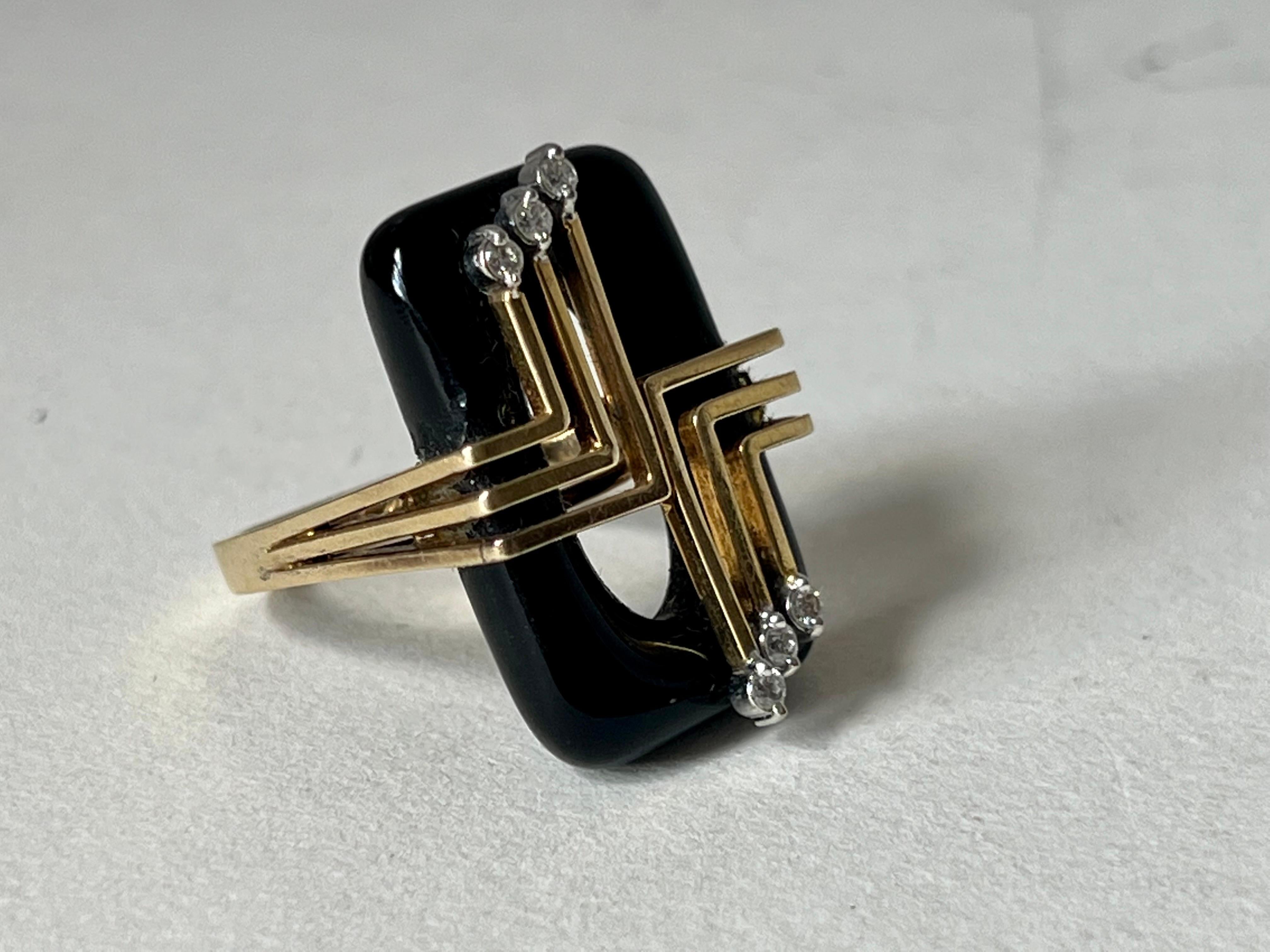 Américain Bague d'inspiration Art déco en onyx et diamants en vente