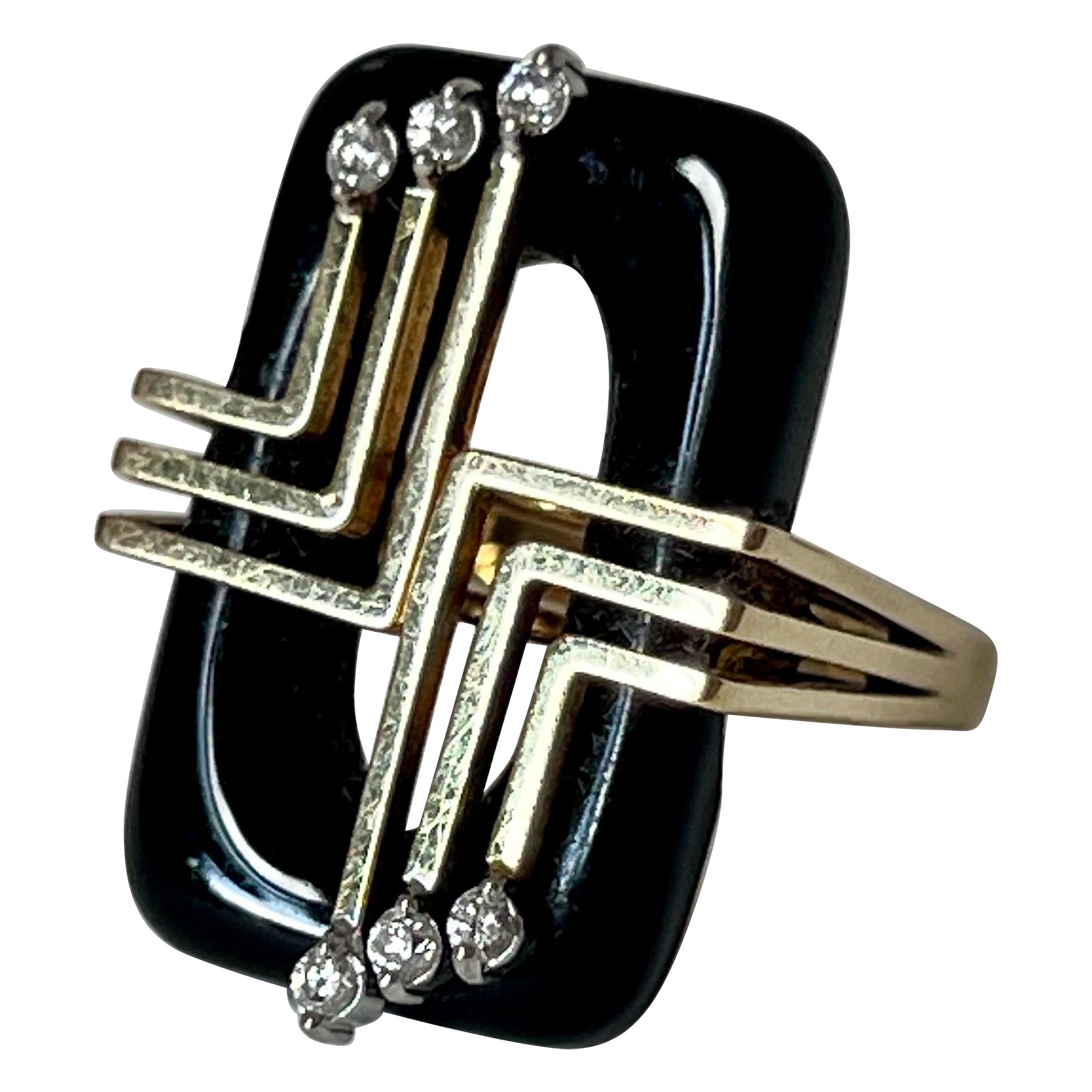 Anello con onice e diamanti di ispirazione déco in vendita