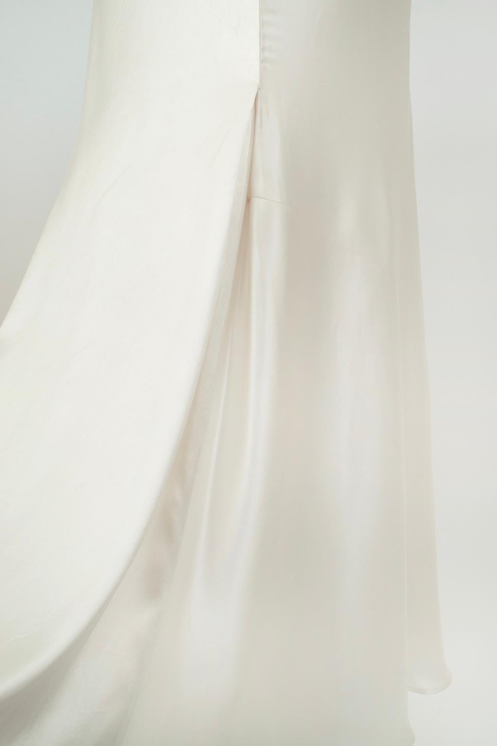 Deco Ivory Sleeveless Cowl Wedding Gown with Plunge Tuxedo Back – XXS, 1930s 12