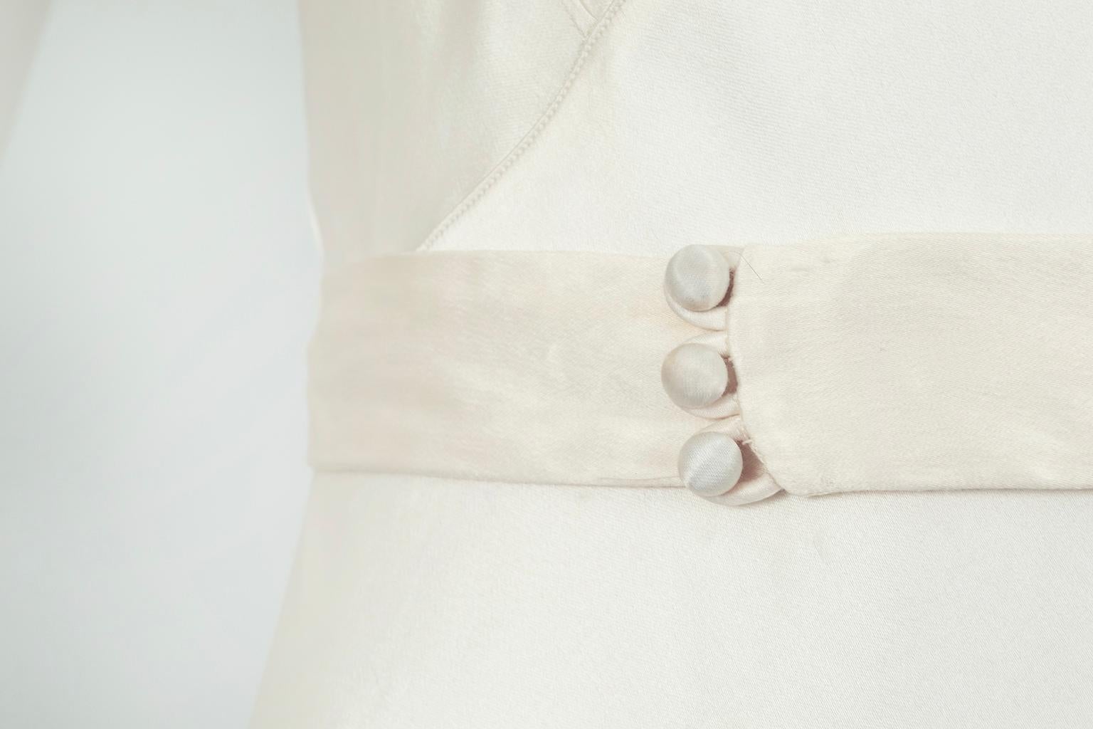 Deco Ivory Sleeveless Cowl Wedding Gown with Plunge Tuxedo Back – XXS, 1930s 5