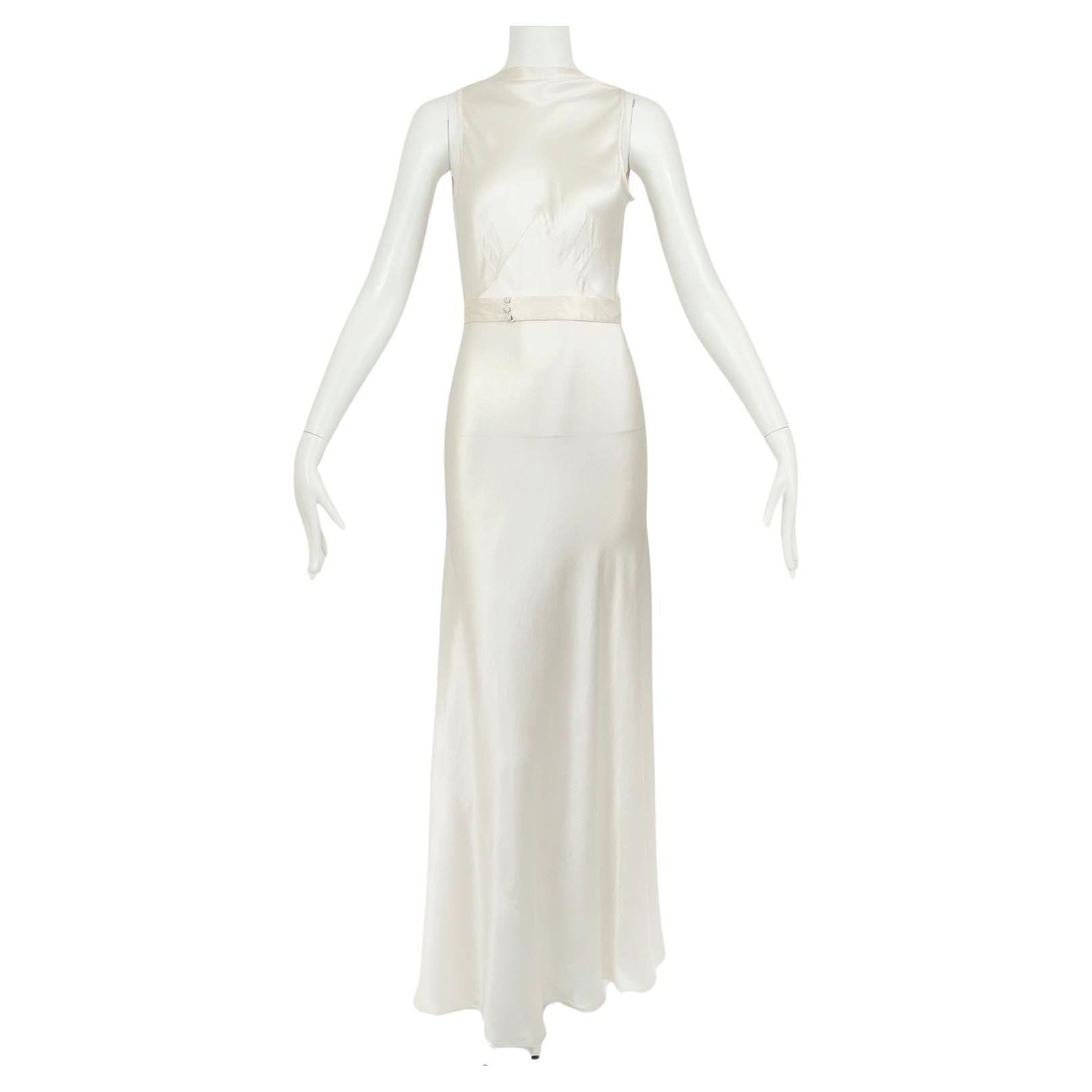 Deco Ivory Sleeveless Cowl Wedding Gown with Plunge Tuxedo Back – XXS, 1930s