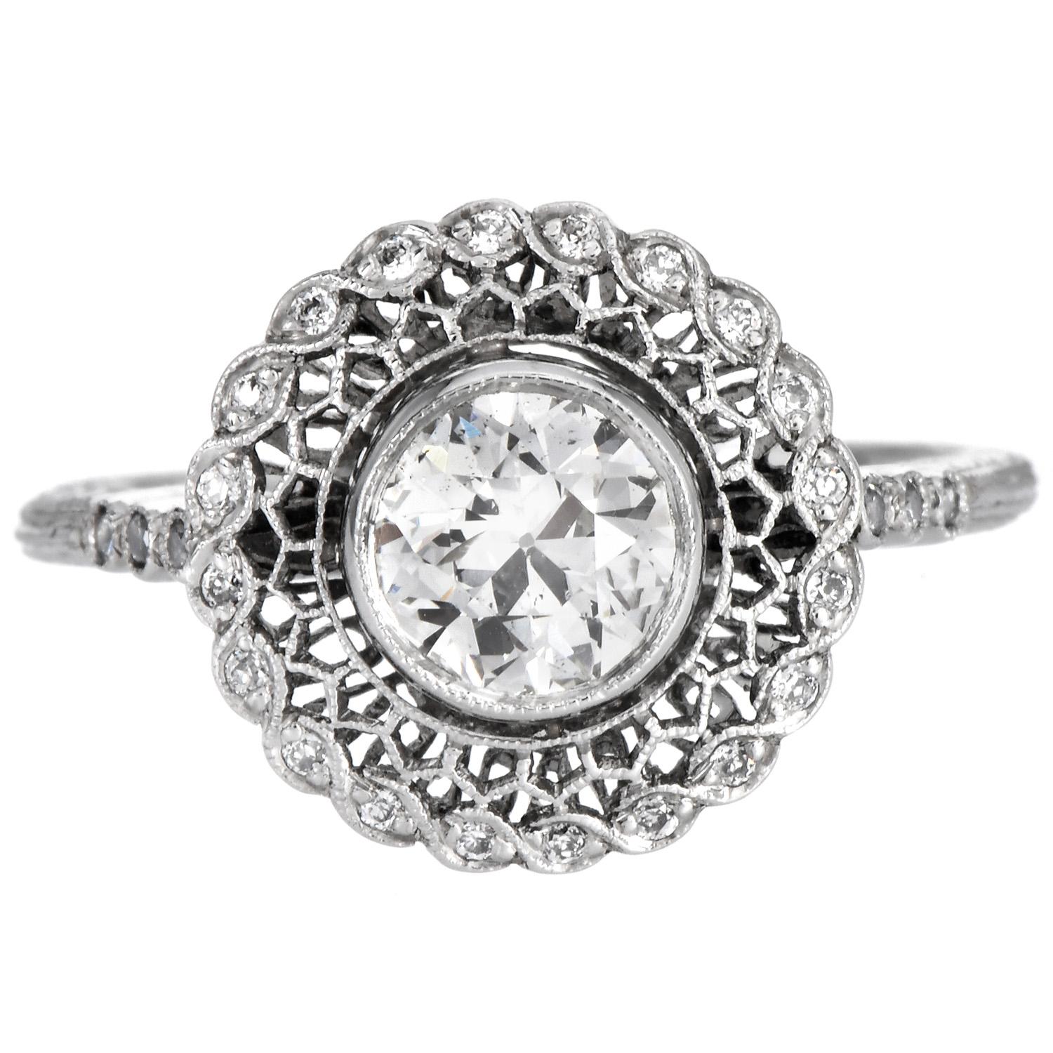 Deko  Lace Design 0,93 Karat europäischer Diamant  Verlobungsring (Alteuropäischer Schliff)
