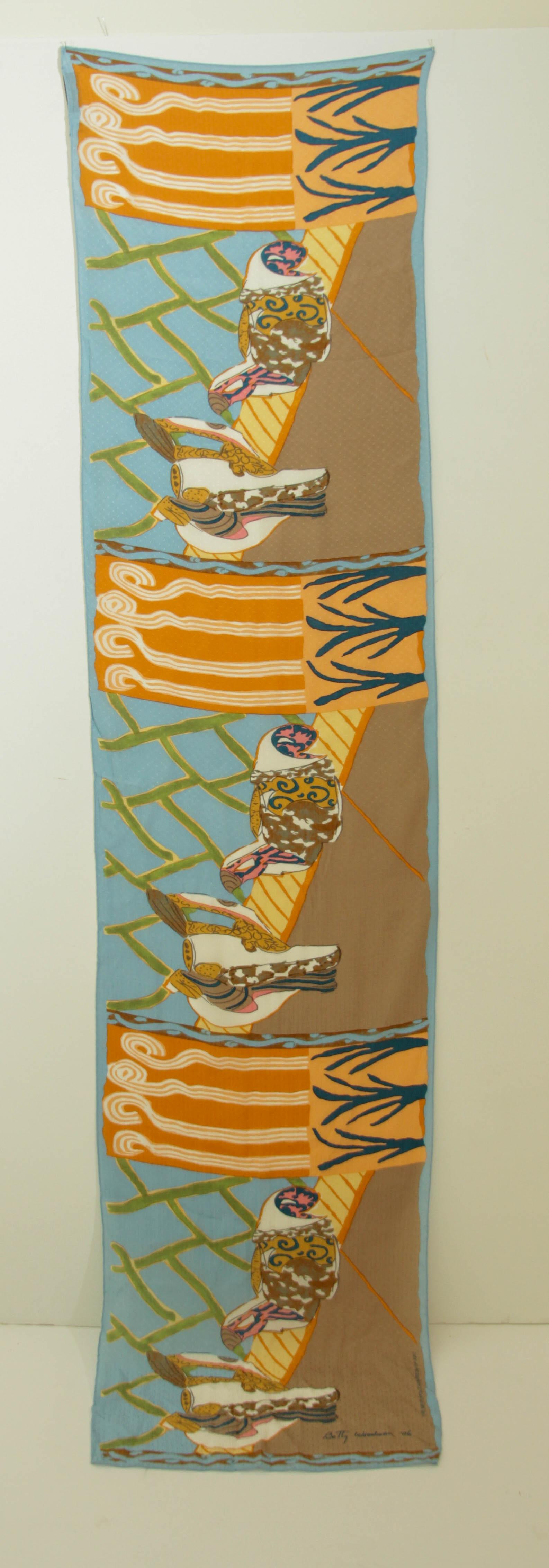 Deco Lake Shore by Betty Woodman Museum Silk Textile For Sale 7