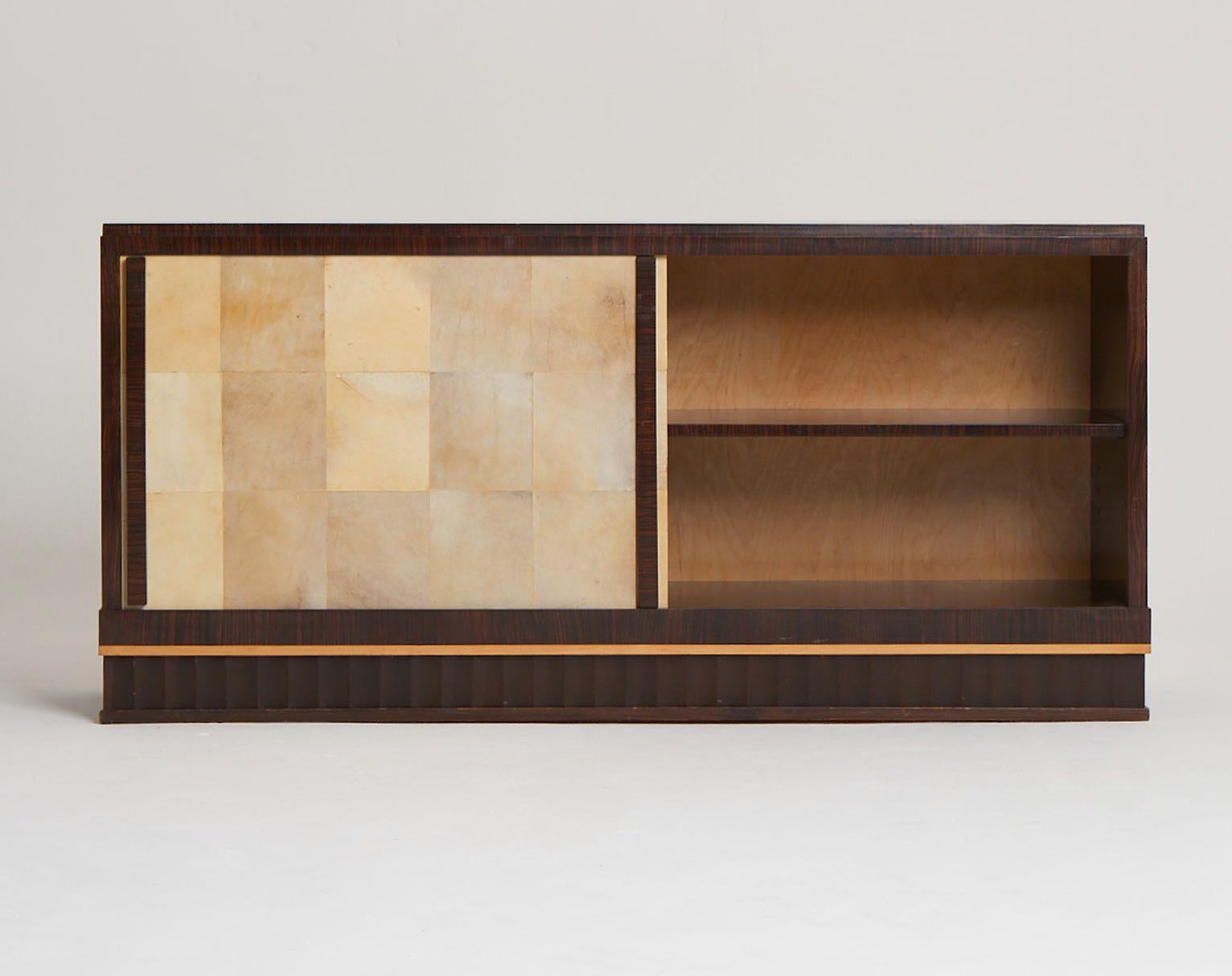 French Deco Macassar and Vellum Credenza, France, 1940s