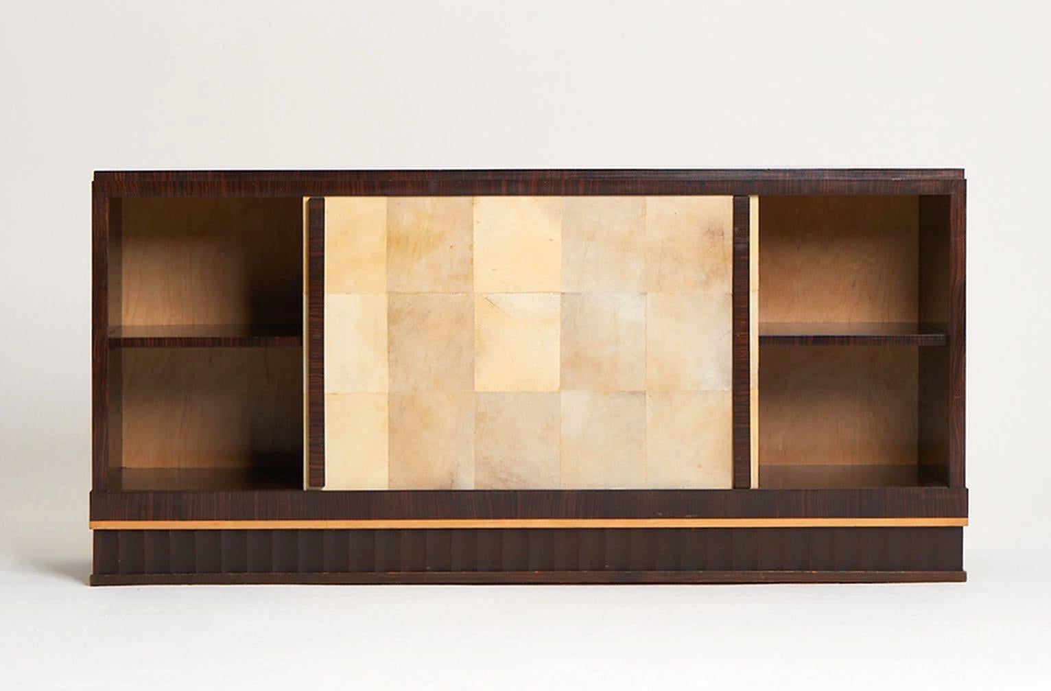Deco Macassar and Vellum Credenza, France, 1940s In Good Condition In New York, NY