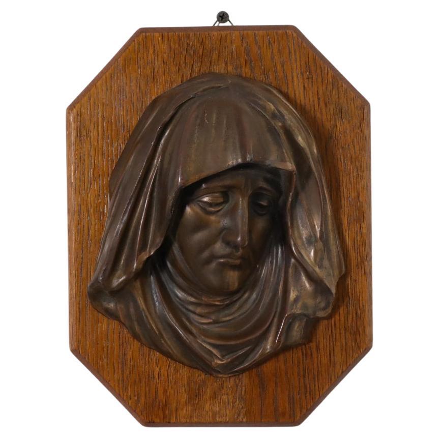 Deco "Mater Maria Dolorita" or "Weeping Mary" Cast Bronze Relief For Sale