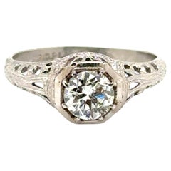 Deco Mined Diamond Engagement Ring .45ct I/SI1 Platinum Genuine 1930s Antique