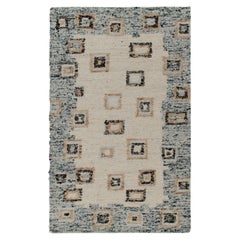 Rug & Kilim's Deco Modern Kilim Rug in White, Blue Border, Geometric Patterns