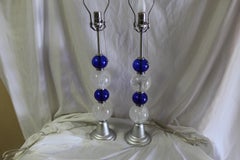 Deco/Modern Rock Crystal and Cobalt Blue Glass Lamps