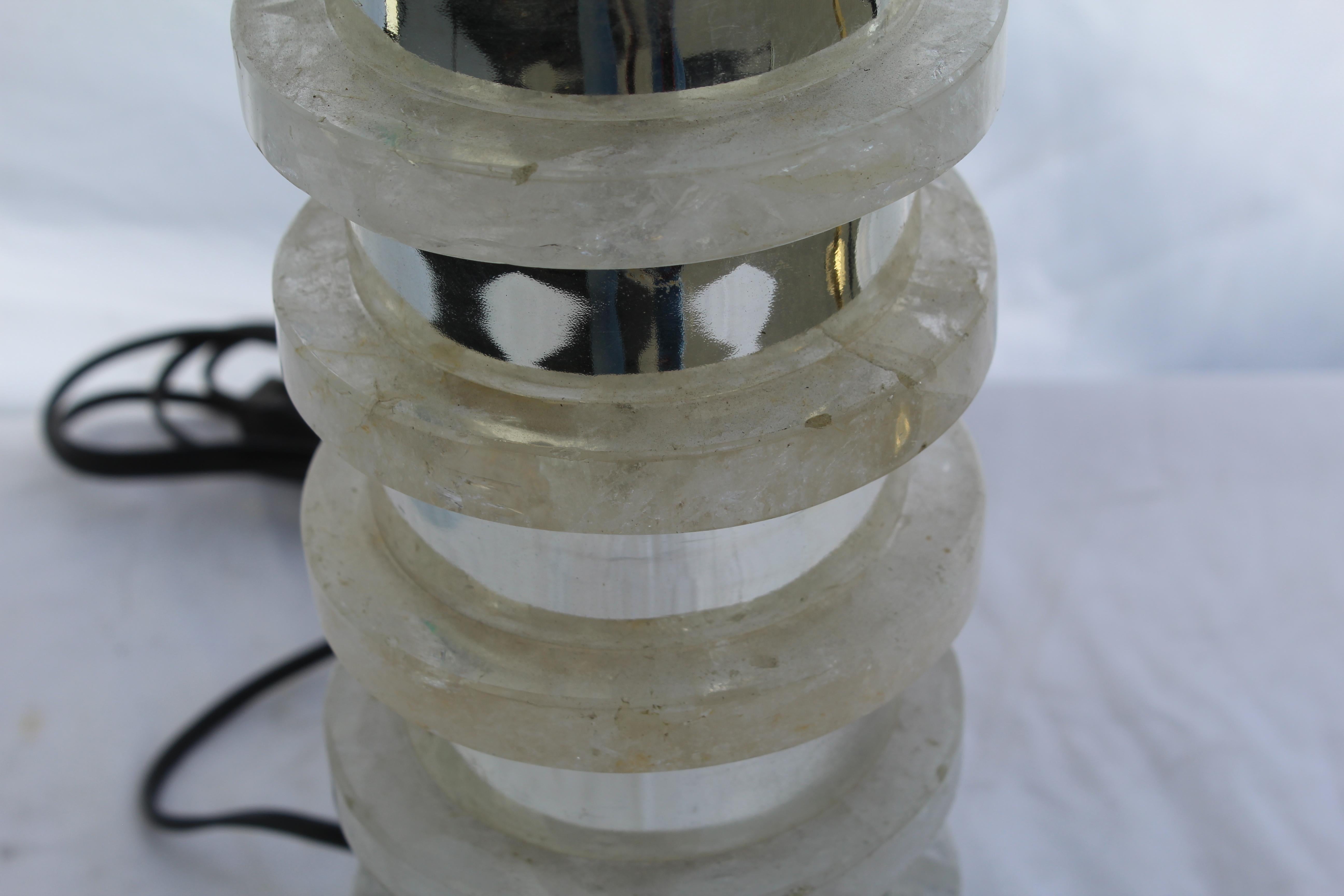 Deco /Modern Rock Crystal Lamp, Hi-Polished Nickel In Good Condition For Sale In Los Angeles, CA