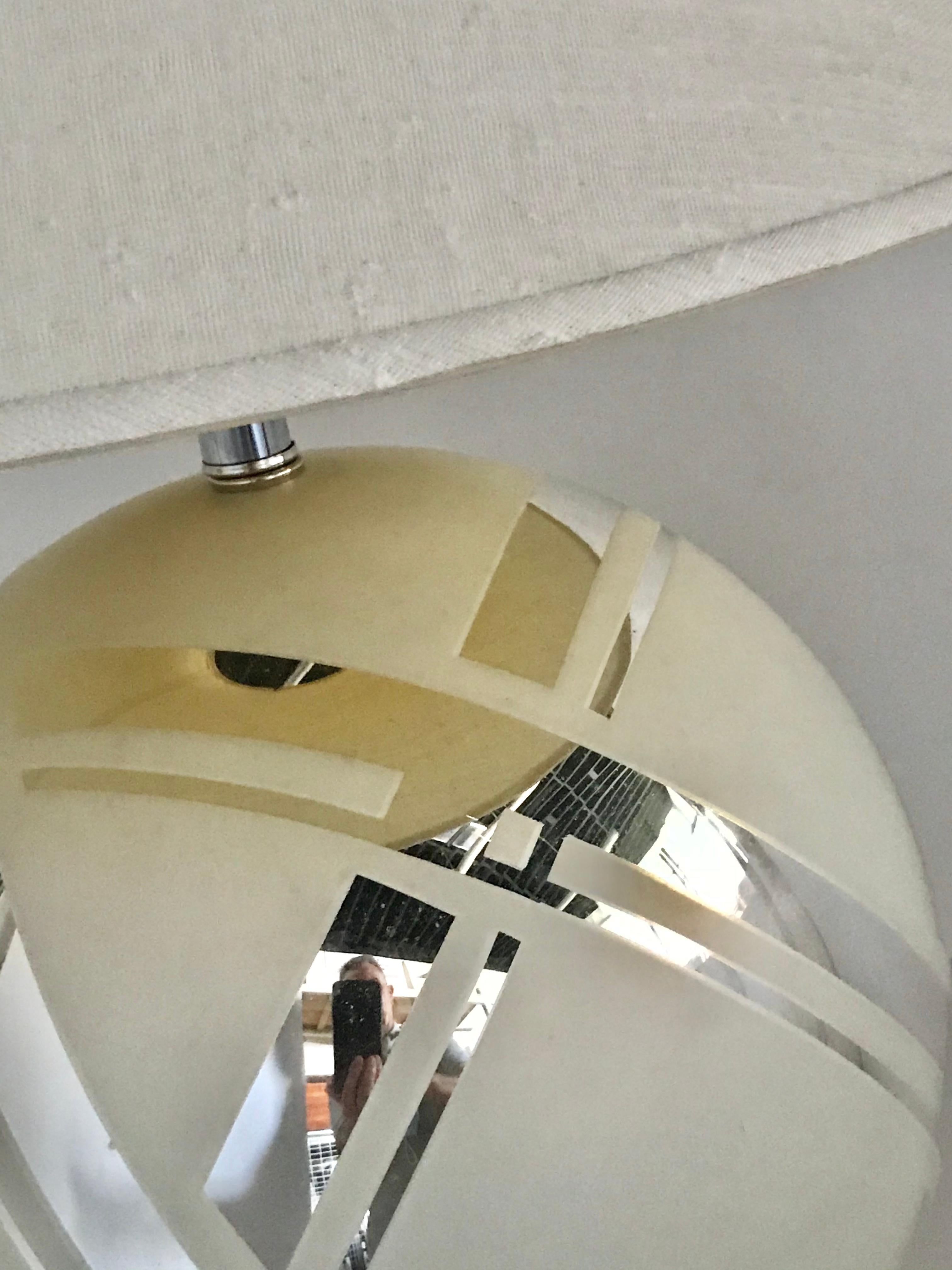 Painted Deco Modern Round Mirrored Glass Table Lamp 1970s