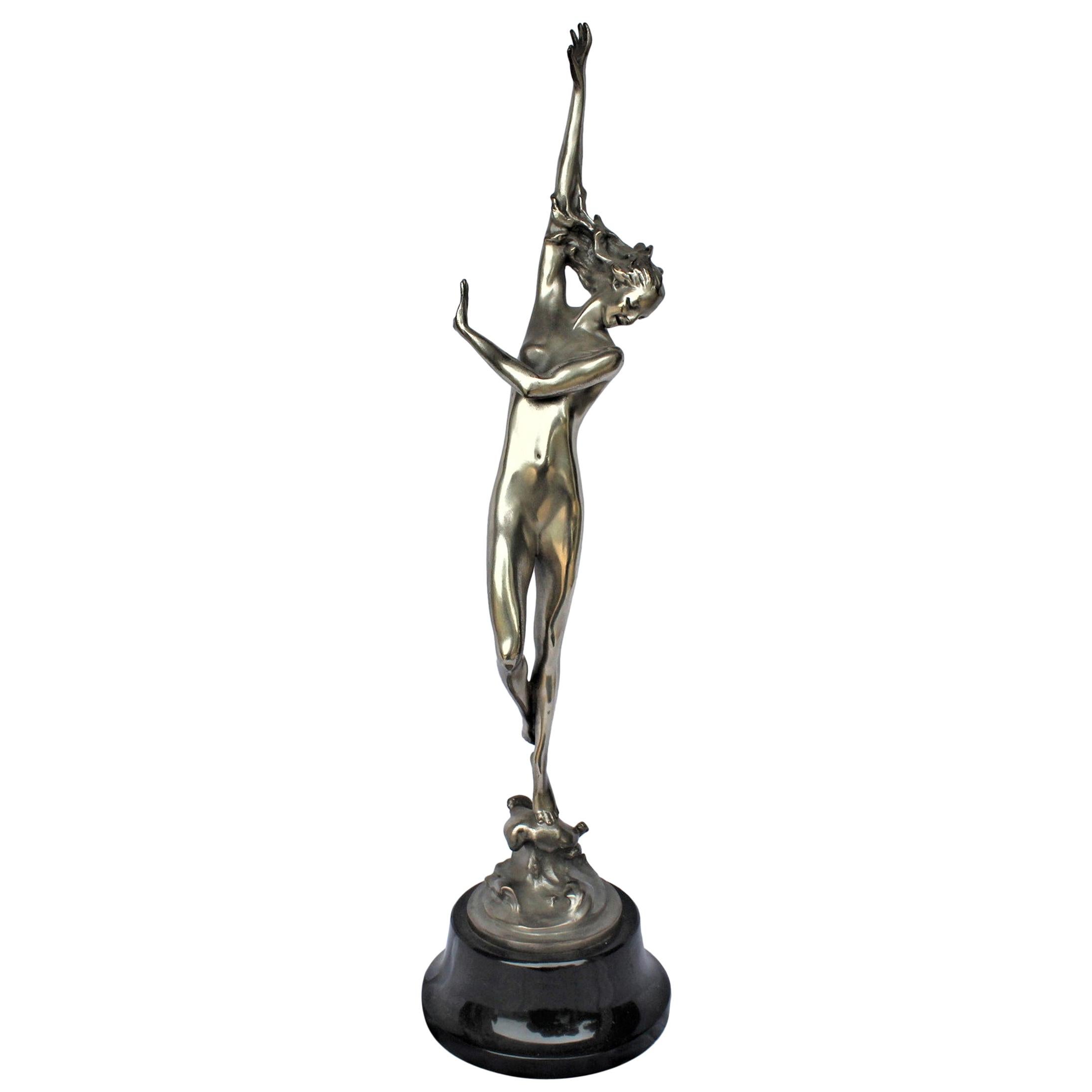 Deco Modern Sculpture in Style, Silvered Bronze, after the Artist H Fishmuth For Sale
