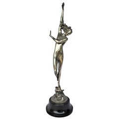 Deco Modern Sculpture in Style, Silvered Bronze, after the Artist H Fishmuth