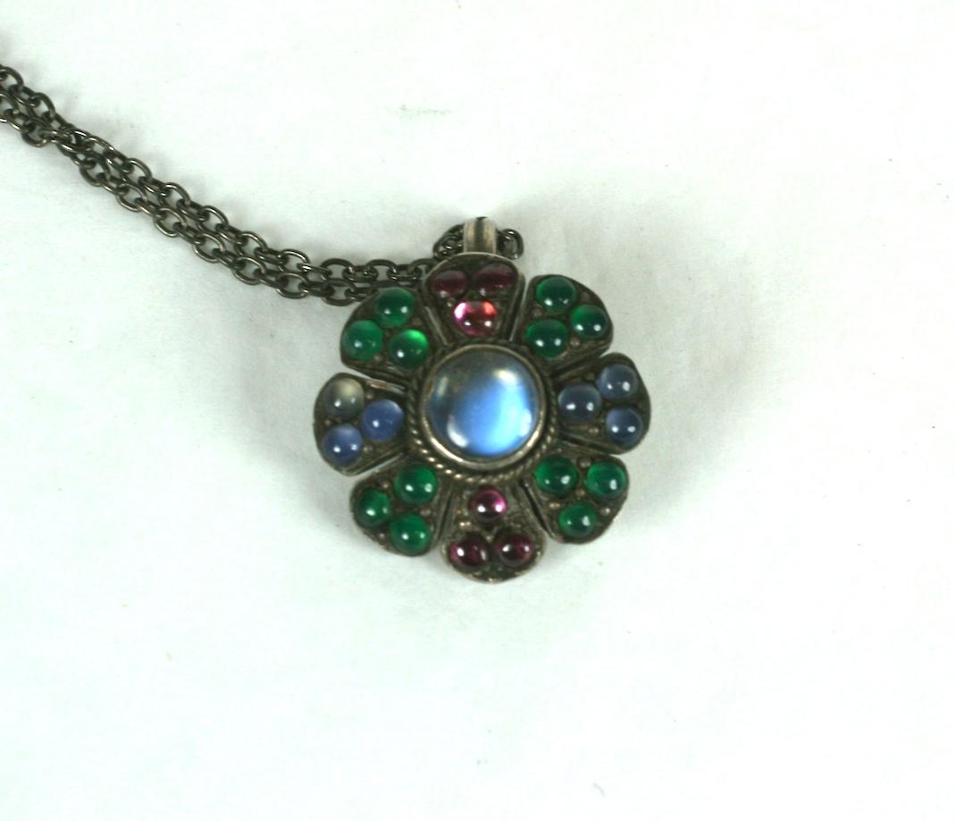 Deco Moonstone Floral Pendant In Excellent Condition For Sale In New York, NY