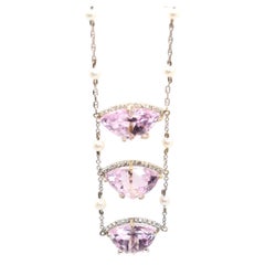Deco Morganite Diamond Pendant Necklace White Gold, 1935