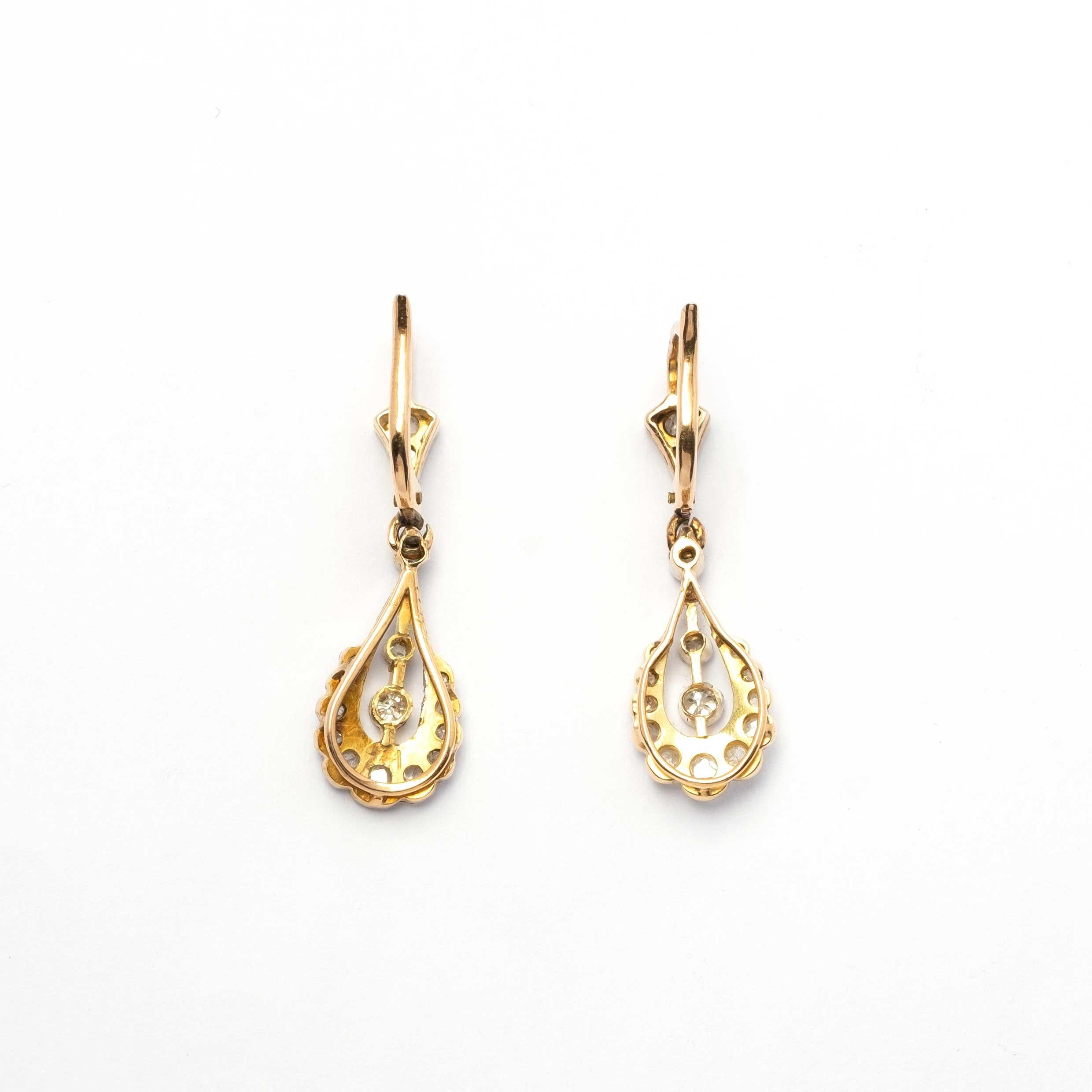 Boucles d'oreilles pendantes déco en diamant taille ancienne et taille rose Bon état - En vente à Milano, MI