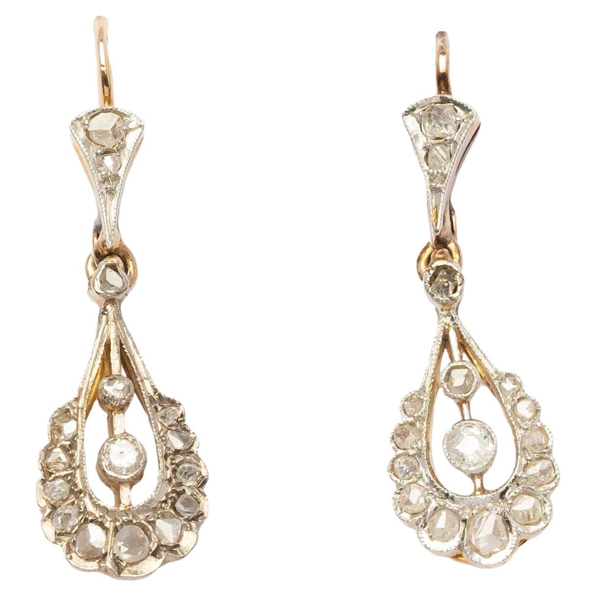 Deco old cut and rose cut diamond drop earrings
