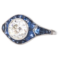 Verlobungsring, Deko-Diamant im Altschliff 2,47cttw Saphir Platin Halo