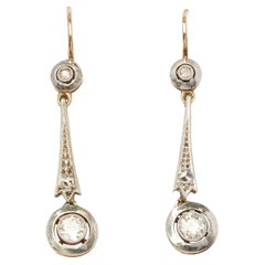 Deco old mine cut diamond dangle earrings in gold and platinum