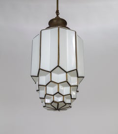 Deco Outlined Milk Glass Honeycomb Skyscraper Pendant