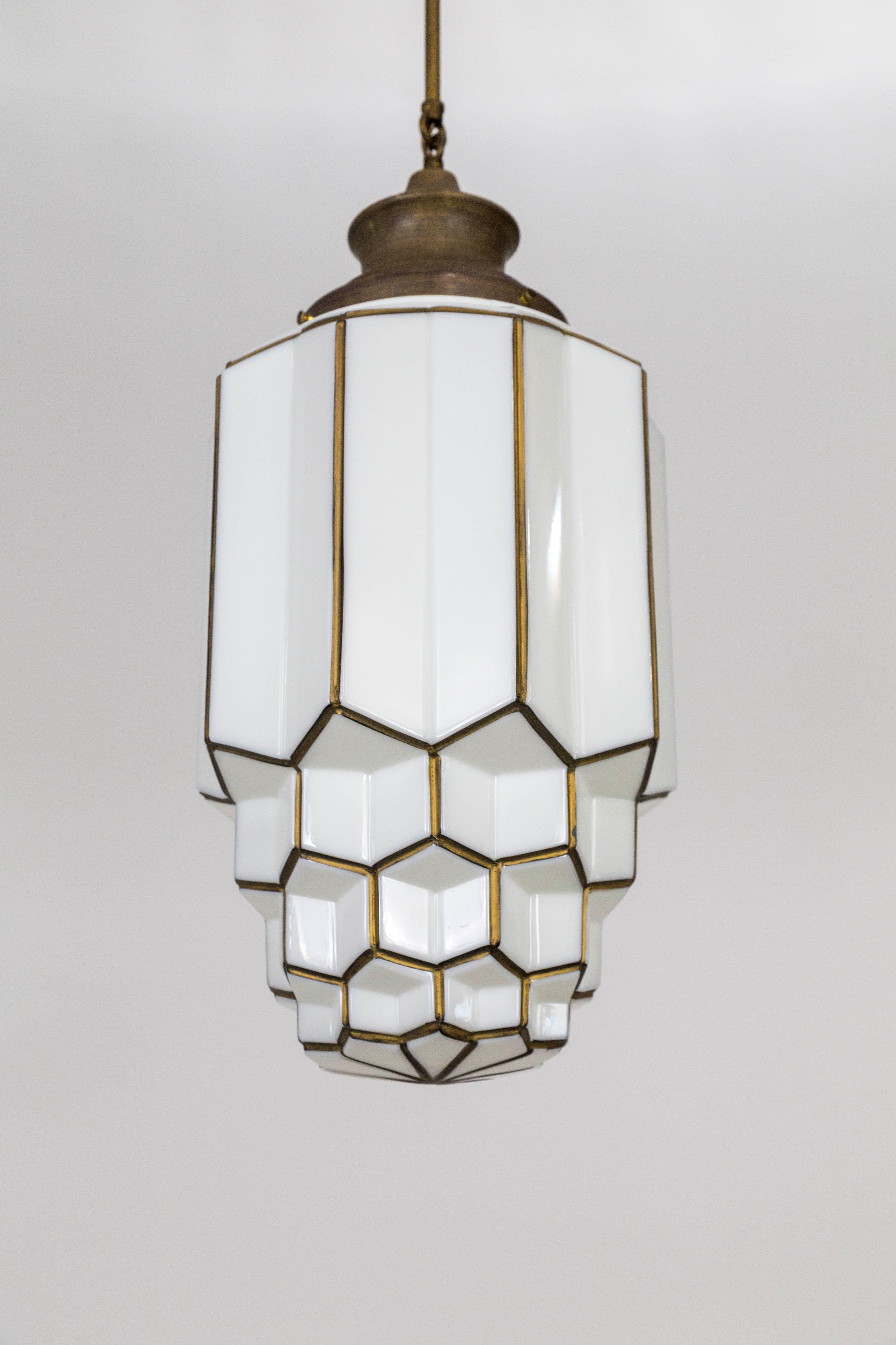 art deco milk glass pendant light