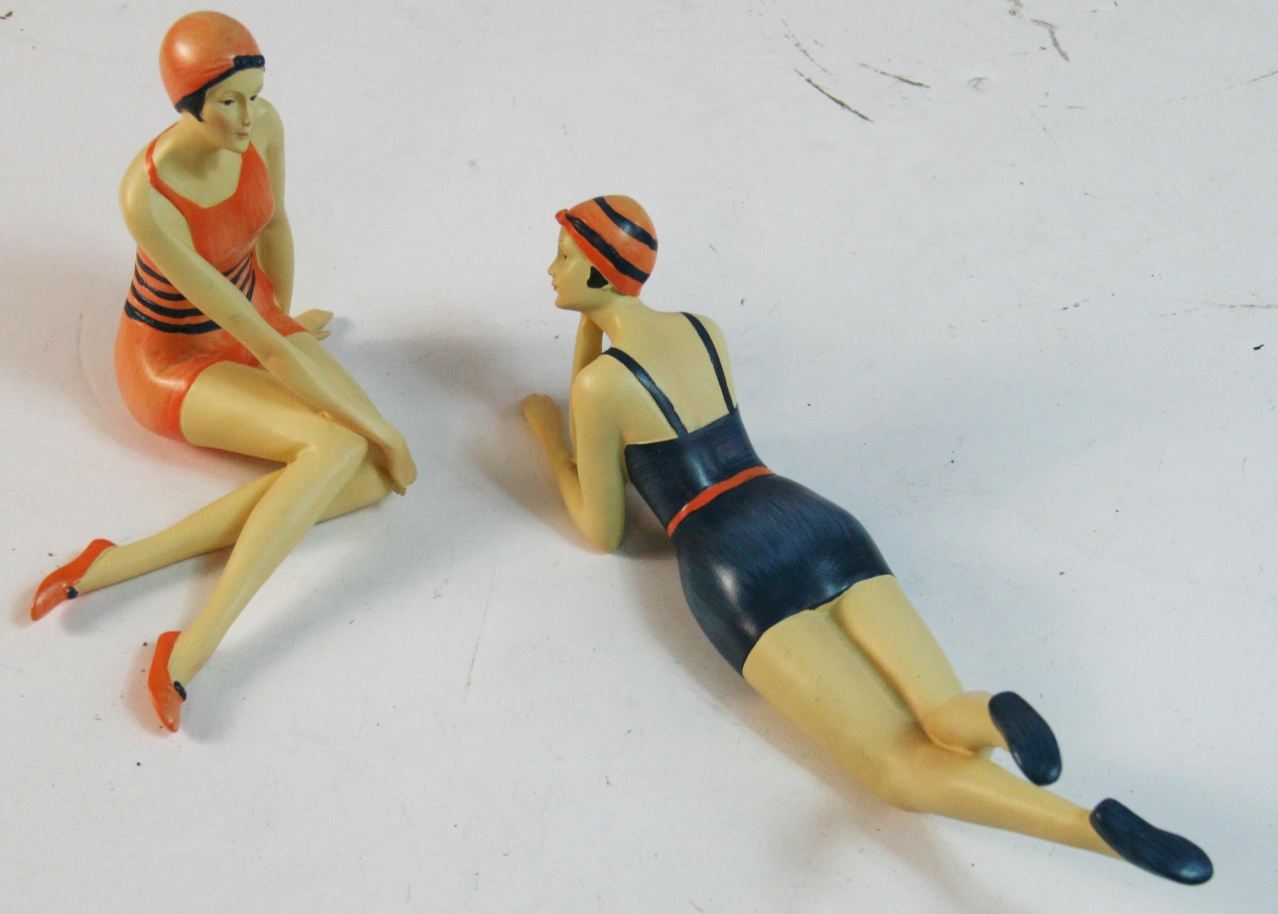 1881 Pair Art Deco style bathing beauties hand painted  sculptures
sitting 6x6.5x4.5