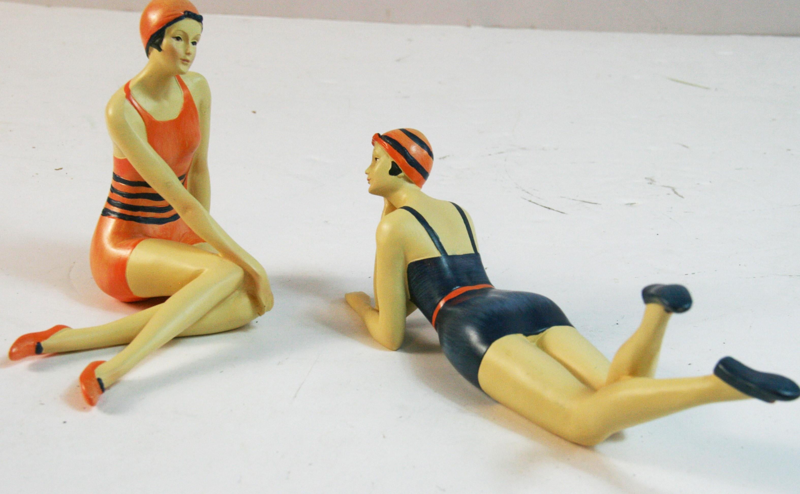 Deco Pair Bathing Beauties Sculptures In Good Condition For Sale In Douglas Manor, NY