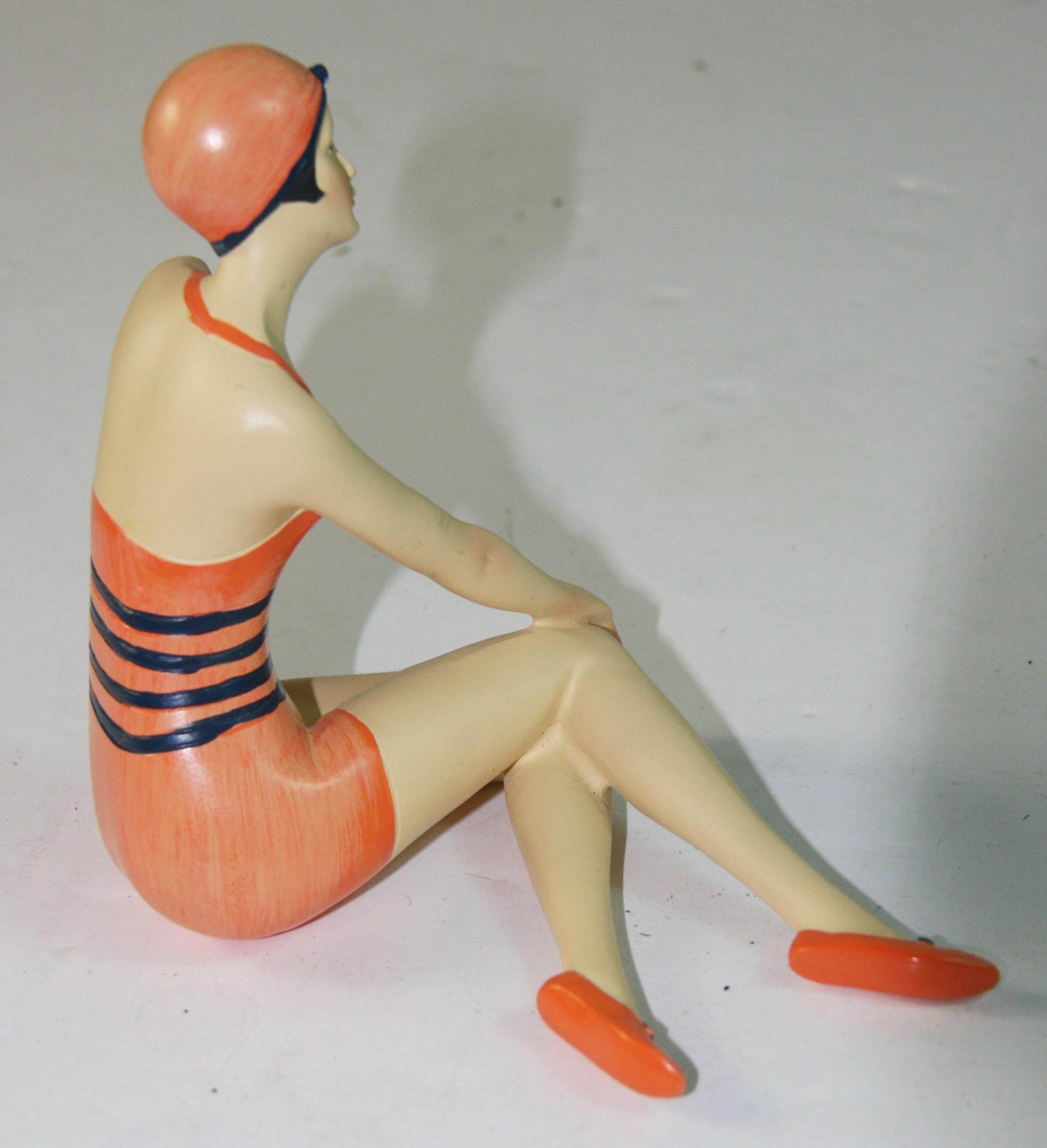 Resin Deco Pair Bathing Beauties Sculptures For Sale
