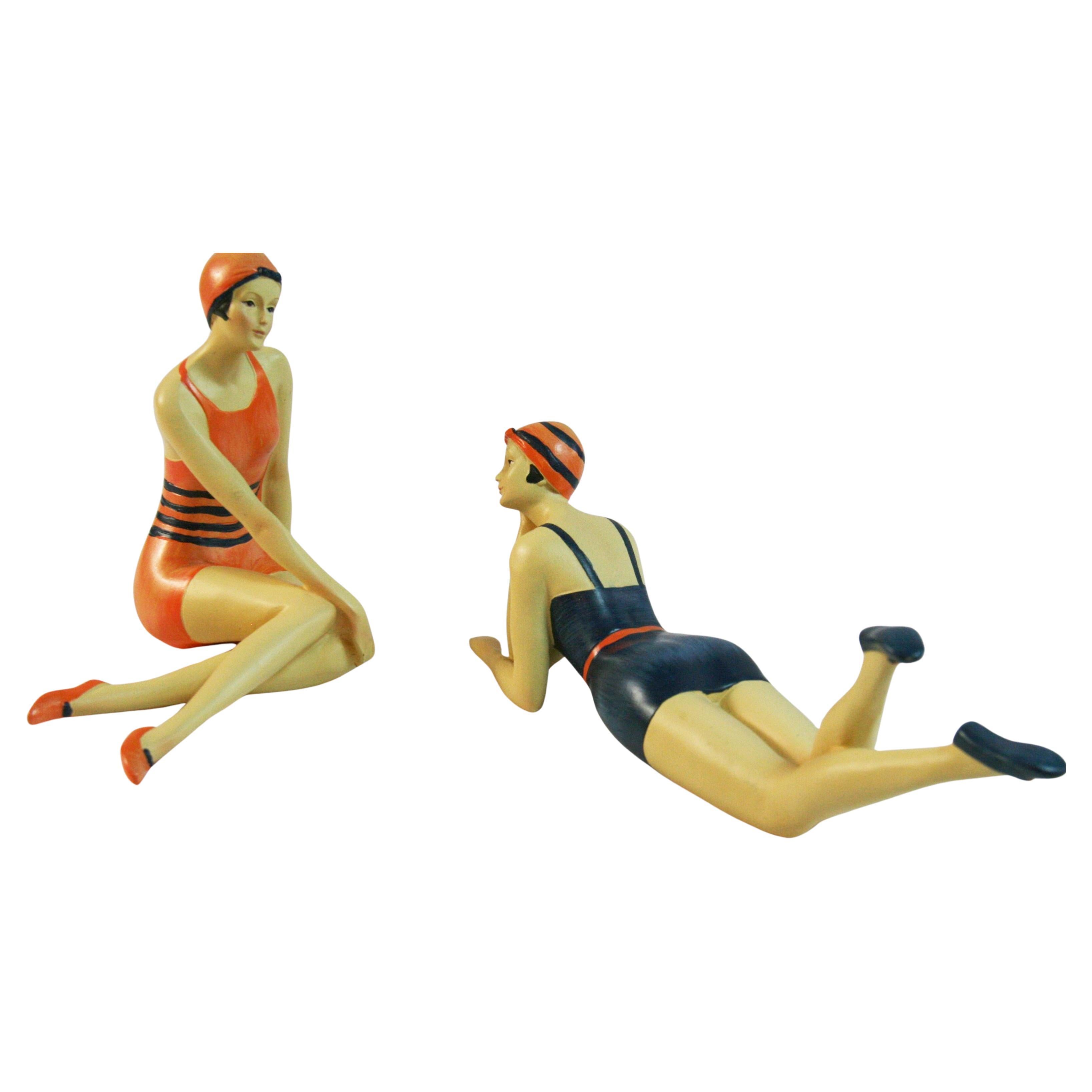 Deco Pair Bathing Beauties Sculptures For Sale
