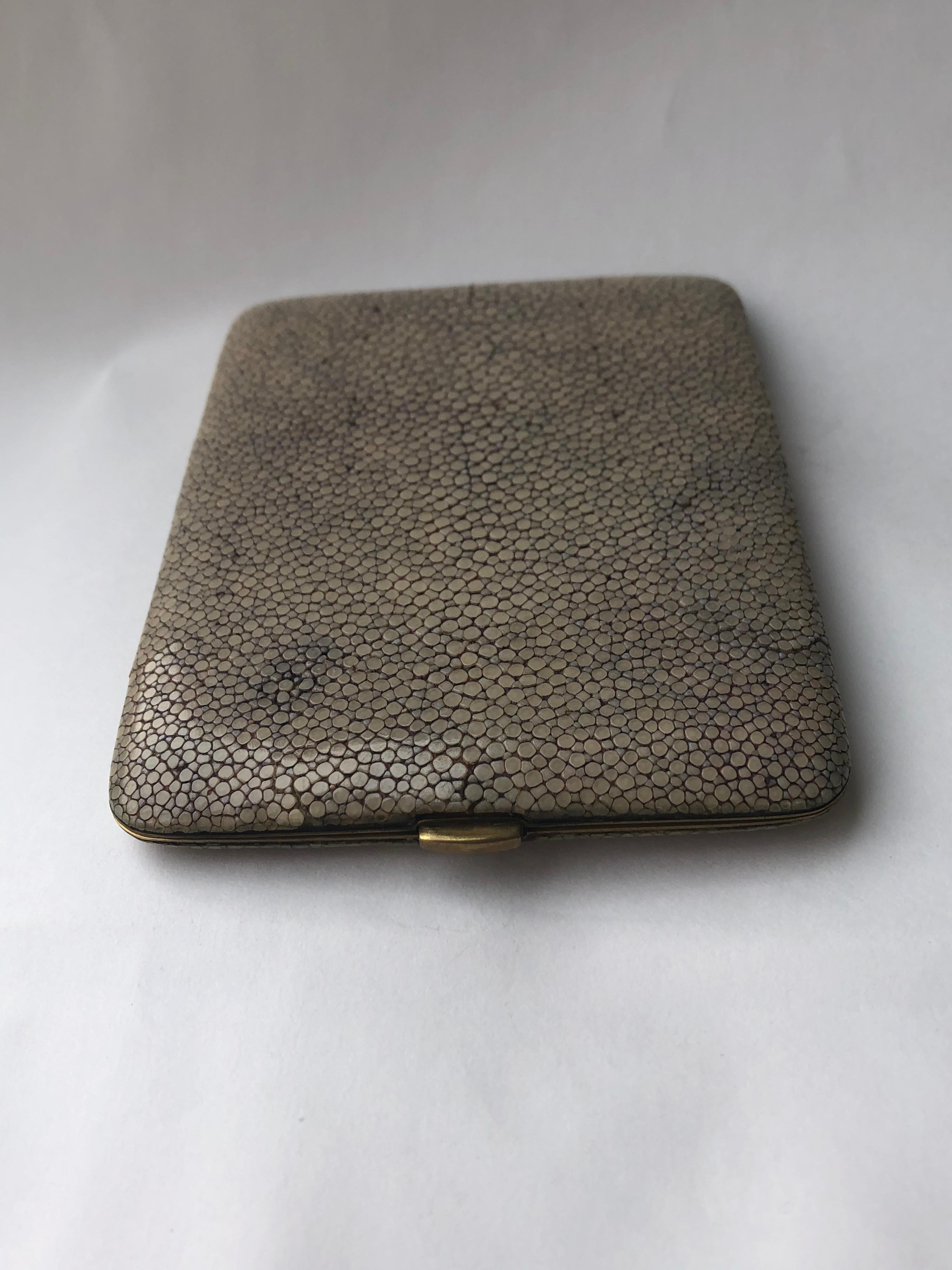 French Pale Green Shagreen Art Deco Cigarette Case and Shagreen Card Case For Sale