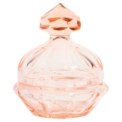Deco Peach Pink Faceted Crystal Jewelry Bowl