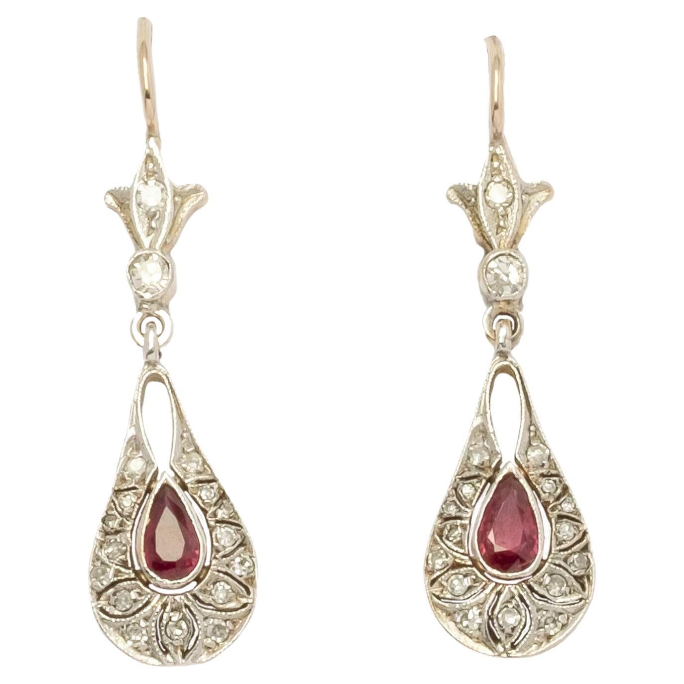 Deco period ruby and diamond earrings
