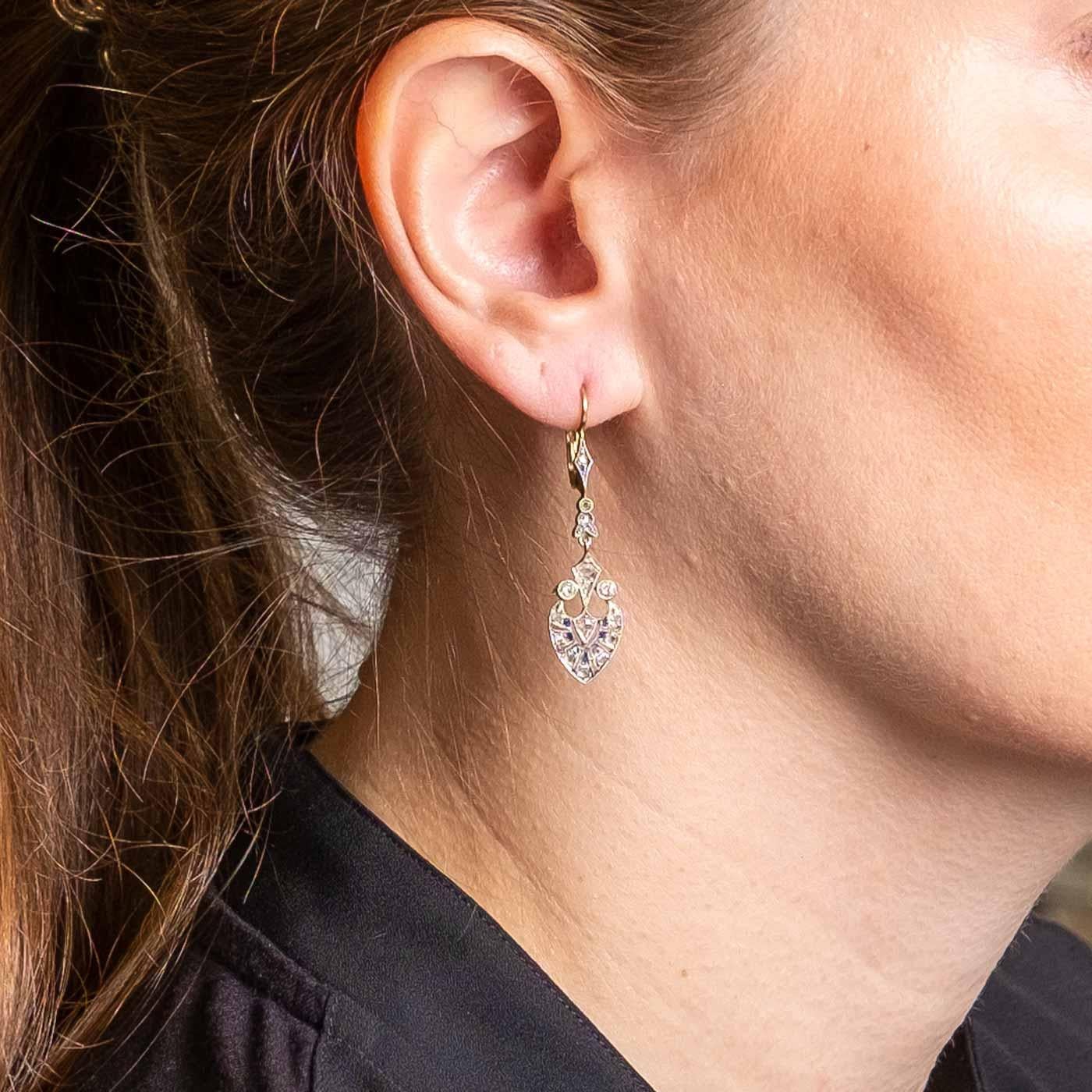 Art Deco Deco period sapphire and diamond drop earrings For Sale