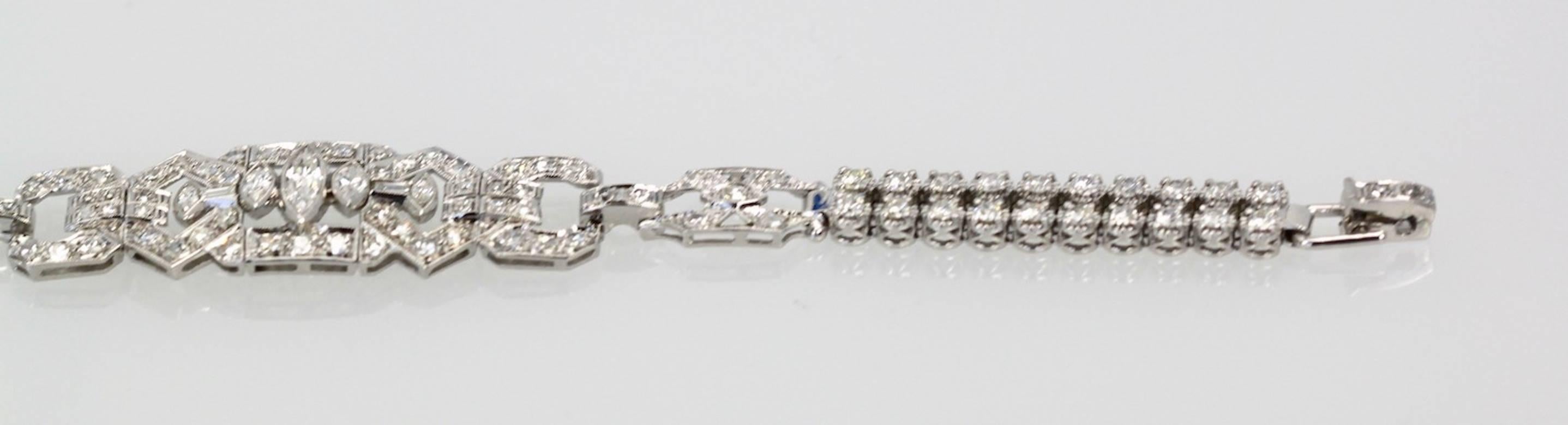 Art Deco Deco Platinum and 18 Karat Diamond Bracelet 4.00 Carat