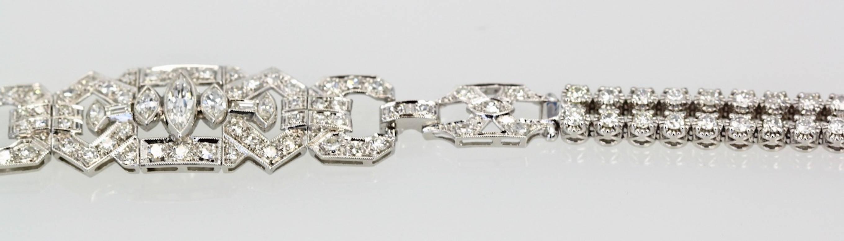 Round Cut Deco Platinum and 18 Karat Diamond Bracelet 4.00 Carat