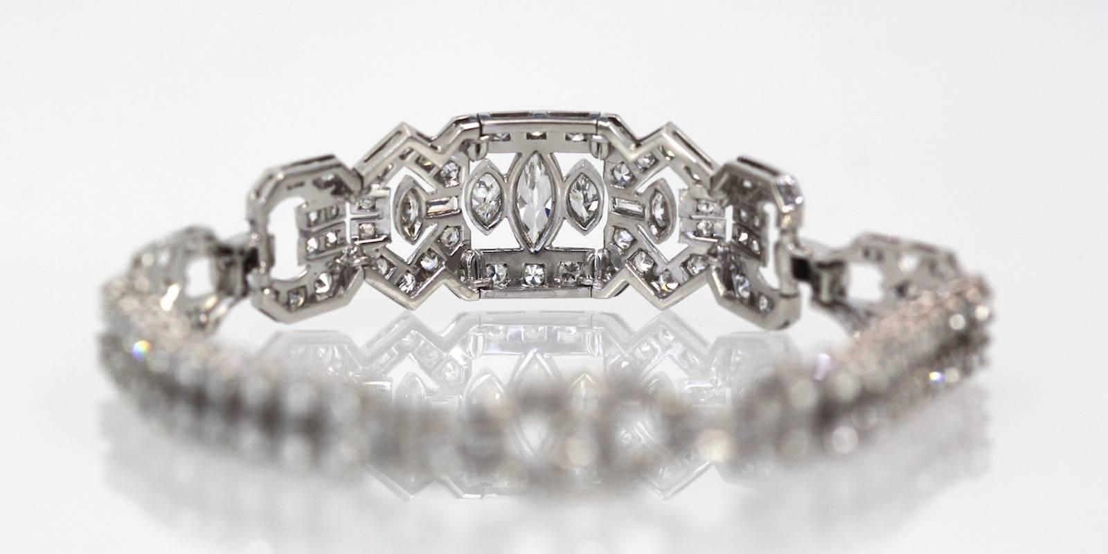 Deco Platinum and 18 Karat Diamond Bracelet 4.00 Carat In Good Condition In North Hollywood, CA